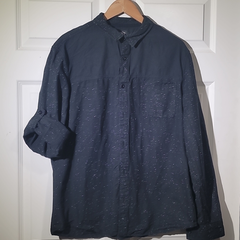 Rock & Republic Long Sleeve Cotton Speckled Black Button Up Dress Shirt